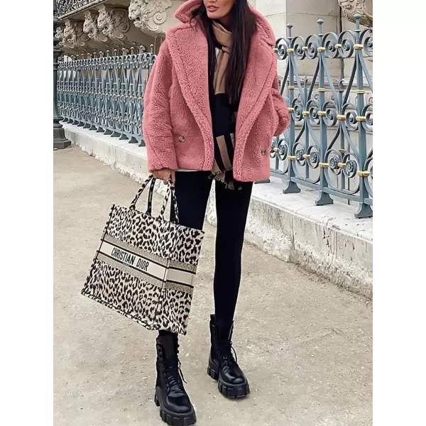 imagePRETTYGARDEN Womens 2023 Winter Fashion Sherpa Coats Lapel Fleece Jacket Long Sleeve Pockets Faux Fur Dressy Fall OutfitsPink