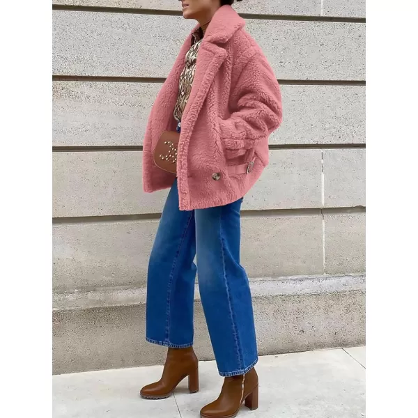 imagePRETTYGARDEN Womens 2023 Winter Fashion Sherpa Coats Lapel Fleece Jacket Long Sleeve Pockets Faux Fur Dressy Fall OutfitsPink