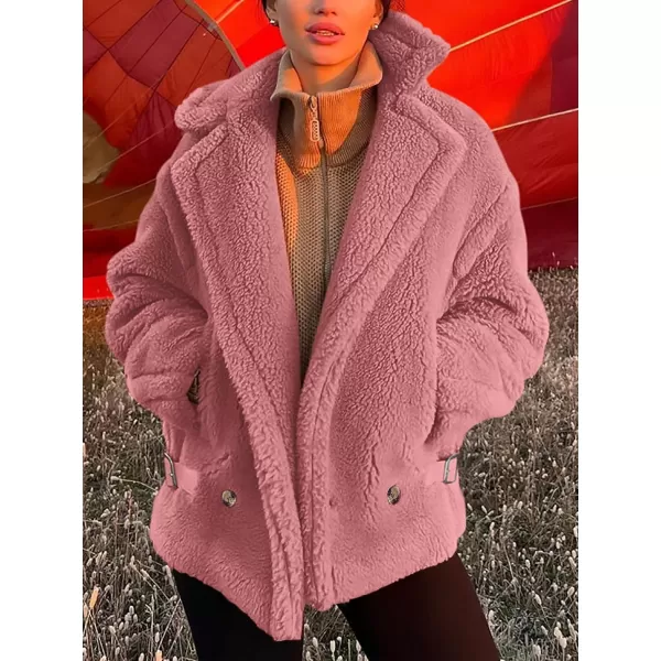 imagePRETTYGARDEN Womens 2023 Winter Fashion Sherpa Coats Lapel Fleece Jacket Long Sleeve Pockets Faux Fur Dressy Fall OutfitsPink