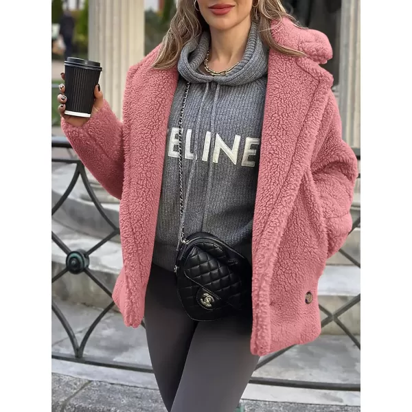 imagePRETTYGARDEN Womens 2023 Winter Fashion Sherpa Coats Lapel Fleece Jacket Long Sleeve Pockets Faux Fur Dressy Fall OutfitsPink
