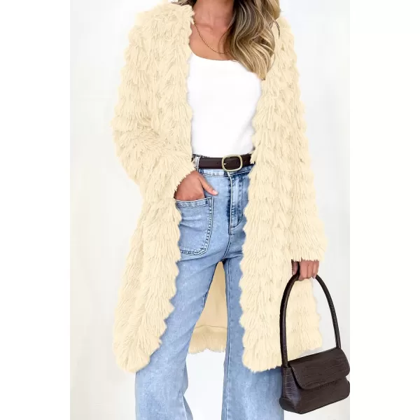 imagePRETTYGARDEN Womens 2023 Winter Faux Fur Jackets Fall Fashion Open Front Long Shaggy Coat OuterwearBeige Yellow