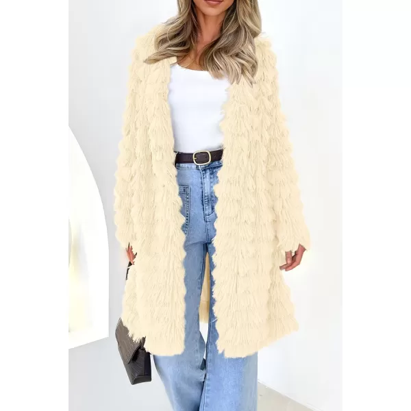 imagePRETTYGARDEN Womens 2023 Winter Faux Fur Jackets Fall Fashion Open Front Long Shaggy Coat OuterwearBeige Yellow