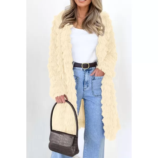 imagePRETTYGARDEN Womens 2023 Winter Faux Fur Jackets Fall Fashion Open Front Long Shaggy Coat OuterwearBeige Yellow