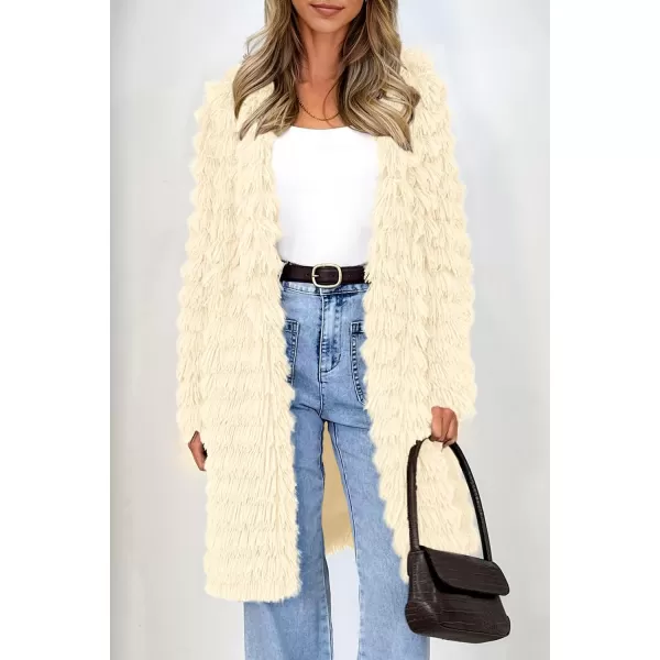 imagePRETTYGARDEN Womens 2023 Winter Faux Fur Jackets Fall Fashion Open Front Long Shaggy Coat OuterwearBeige Yellow