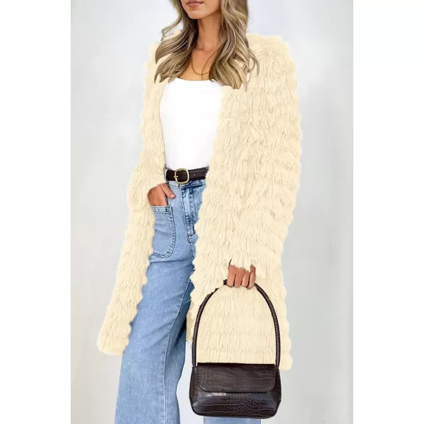 imagePRETTYGARDEN Womens 2023 Winter Faux Fur Jackets Fall Fashion Open Front Long Shaggy Coat OuterwearBeige Yellow
