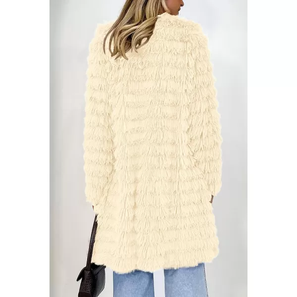 imagePRETTYGARDEN Womens 2023 Winter Faux Fur Jackets Fall Fashion Open Front Long Shaggy Coat OuterwearBeige Yellow