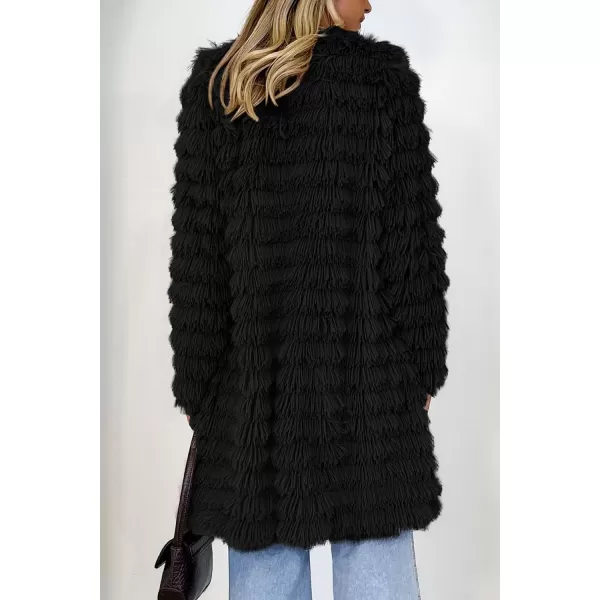 imagePRETTYGARDEN Womens 2023 Winter Faux Fur Jackets Fall Fashion Open Front Long Shaggy Coat OuterwearBlack