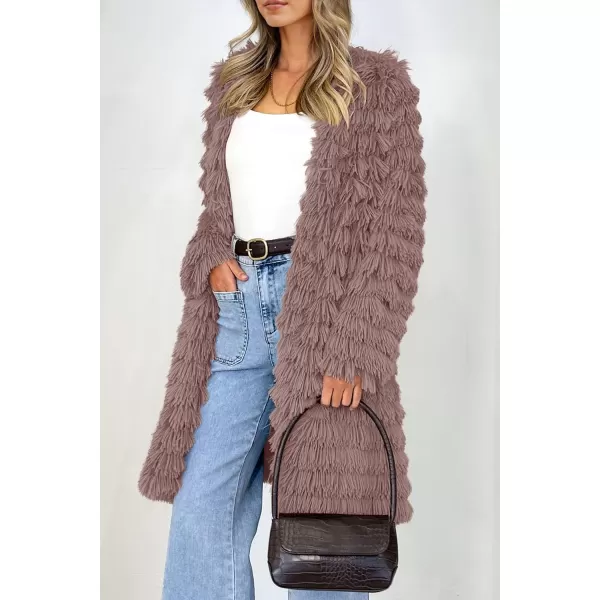 imagePRETTYGARDEN Womens 2023 Winter Faux Fur Jackets Fall Fashion Open Front Long Shaggy Coat OuterwearCoffee