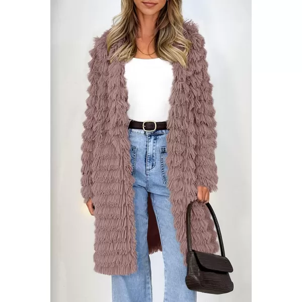 imagePRETTYGARDEN Womens 2023 Winter Faux Fur Jackets Fall Fashion Open Front Long Shaggy Coat OuterwearCoffee