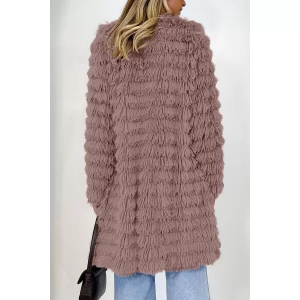 imagePRETTYGARDEN Womens 2023 Winter Faux Fur Jackets Fall Fashion Open Front Long Shaggy Coat OuterwearCoffee