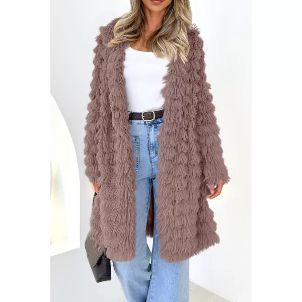 imagePRETTYGARDEN Womens 2023 Winter Faux Fur Jackets Fall Fashion Open Front Long Shaggy Coat OuterwearCoffee