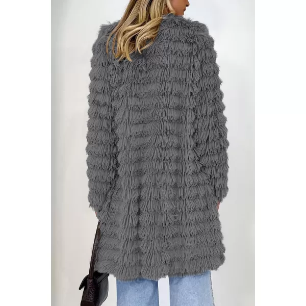 imagePRETTYGARDEN Womens 2023 Winter Faux Fur Jackets Fall Fashion Open Front Long Shaggy Coat OuterwearDark Grey