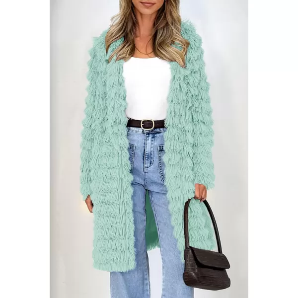 imagePRETTYGARDEN Womens 2023 Winter Faux Fur Jackets Fall Fashion Open Front Long Shaggy Coat OuterwearFruit Green