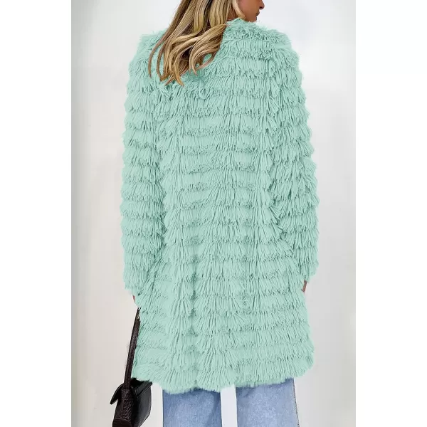 imagePRETTYGARDEN Womens 2023 Winter Faux Fur Jackets Fall Fashion Open Front Long Shaggy Coat OuterwearFruit Green