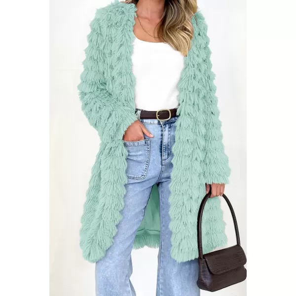imagePRETTYGARDEN Womens 2023 Winter Faux Fur Jackets Fall Fashion Open Front Long Shaggy Coat OuterwearFruit Green
