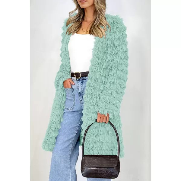 imagePRETTYGARDEN Womens 2023 Winter Faux Fur Jackets Fall Fashion Open Front Long Shaggy Coat OuterwearFruit Green