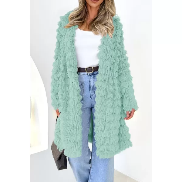 imagePRETTYGARDEN Womens 2023 Winter Faux Fur Jackets Fall Fashion Open Front Long Shaggy Coat OuterwearFruit Green