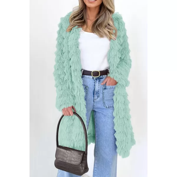 imagePRETTYGARDEN Womens 2023 Winter Faux Fur Jackets Fall Fashion Open Front Long Shaggy Coat OuterwearFruit Green