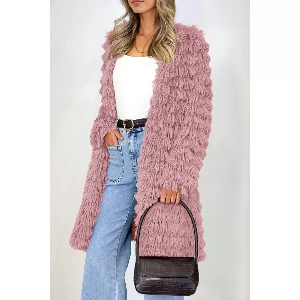 imagePRETTYGARDEN Womens 2023 Winter Faux Fur Jackets Fall Fashion Open Front Long Shaggy Coat OuterwearPink