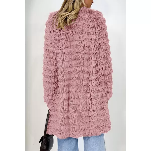 imagePRETTYGARDEN Womens 2023 Winter Faux Fur Jackets Fall Fashion Open Front Long Shaggy Coat OuterwearPink
