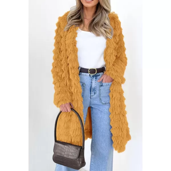 imagePRETTYGARDEN Womens 2023 Winter Faux Fur Jackets Fall Fashion Open Front Long Shaggy Coat OuterwearYellow