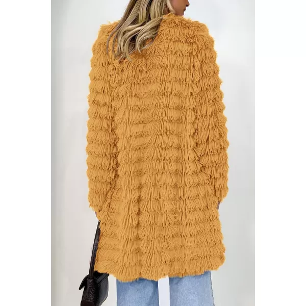 imagePRETTYGARDEN Womens 2023 Winter Faux Fur Jackets Fall Fashion Open Front Long Shaggy Coat OuterwearYellow