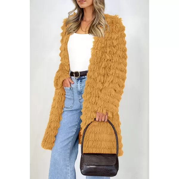 imagePRETTYGARDEN Womens 2023 Winter Faux Fur Jackets Fall Fashion Open Front Long Shaggy Coat OuterwearYellow