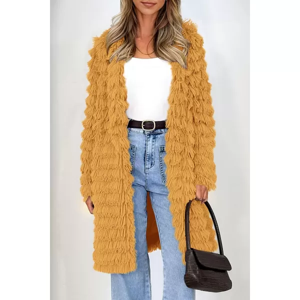 imagePRETTYGARDEN Womens 2023 Winter Faux Fur Jackets Fall Fashion Open Front Long Shaggy Coat OuterwearYellow