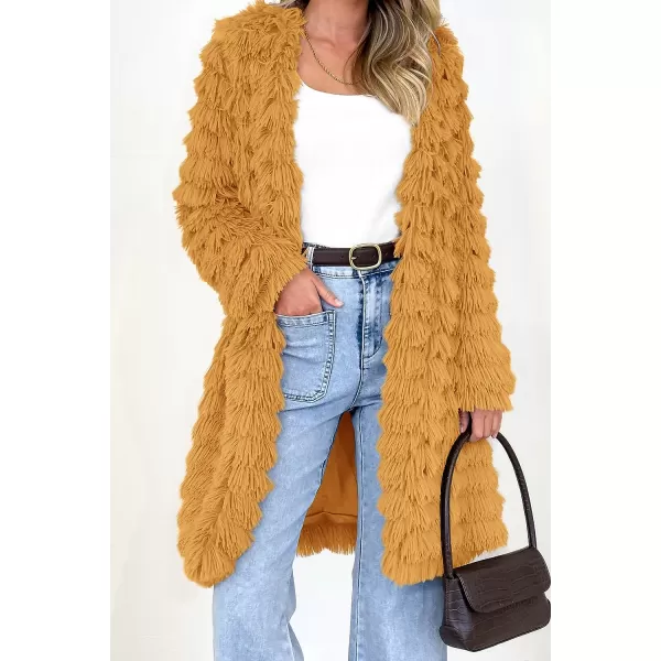 imagePRETTYGARDEN Womens 2023 Winter Faux Fur Jackets Fall Fashion Open Front Long Shaggy Coat OuterwearYellow