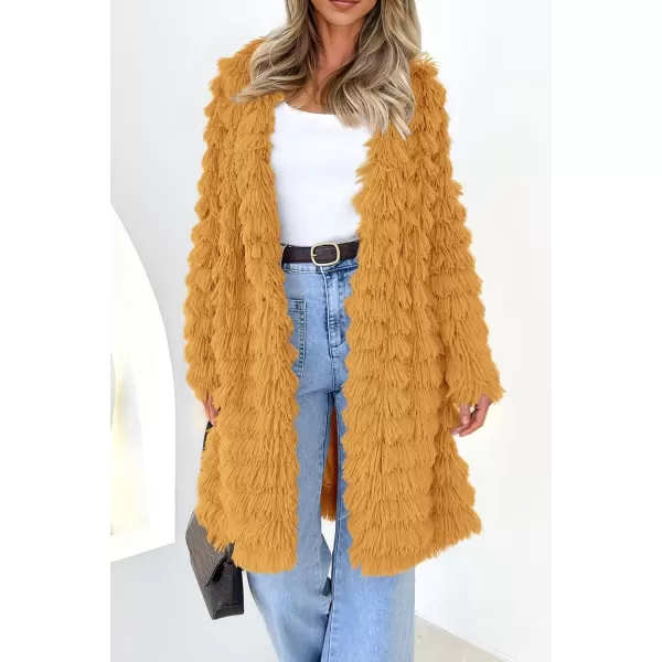 imagePRETTYGARDEN Womens 2023 Winter Faux Fur Jackets Fall Fashion Open Front Long Shaggy Coat OuterwearYellow