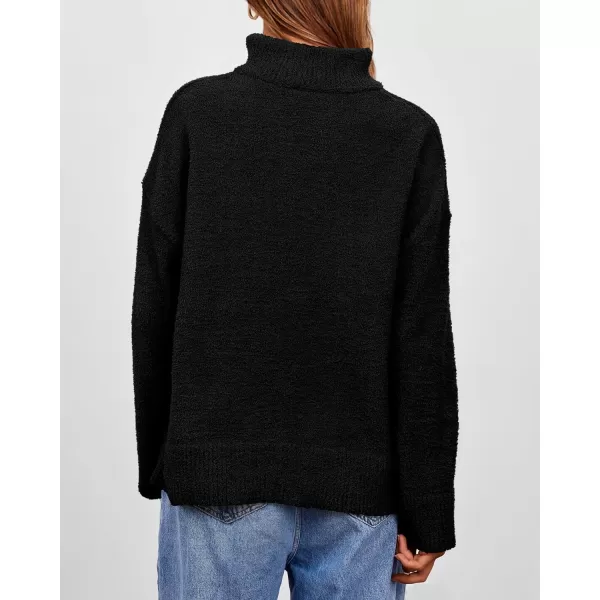 imagePRETTYGARDEN Womens 2023 Winter Pullover Sweaters Long Sleeve 14 Zip Lapel Chunky Knit Blouse TopsBlack