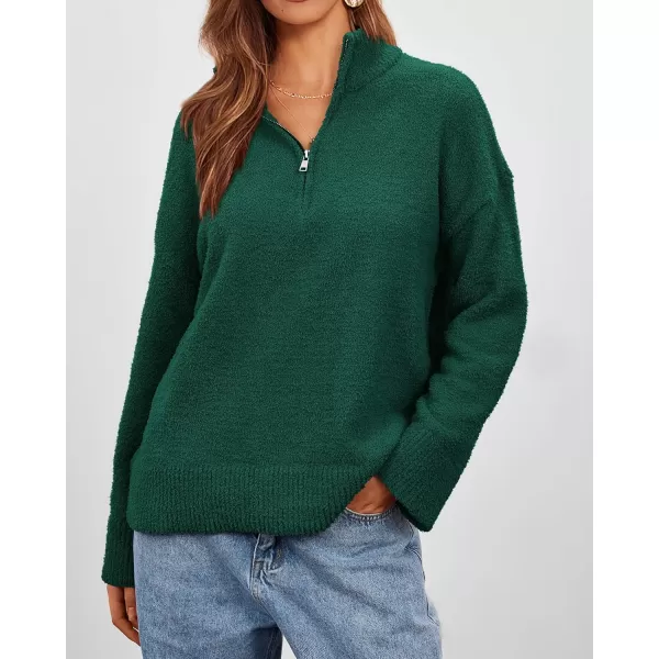 imagePRETTYGARDEN Womens 2023 Winter Pullover Sweaters Long Sleeve 14 Zip Lapel Chunky Knit Blouse TopsDark Green