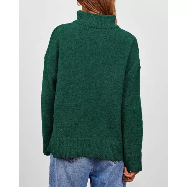imagePRETTYGARDEN Womens 2023 Winter Pullover Sweaters Long Sleeve 14 Zip Lapel Chunky Knit Blouse TopsDark Green