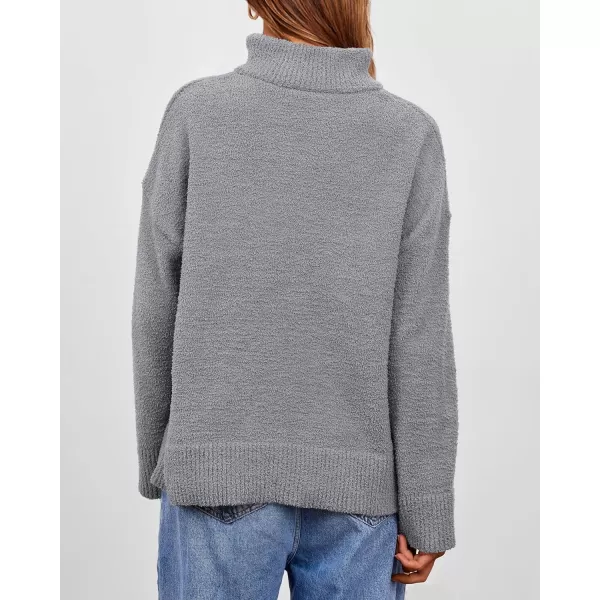 imagePRETTYGARDEN Womens 2023 Winter Pullover Sweaters Long Sleeve 14 Zip Lapel Chunky Knit Blouse TopsGrey