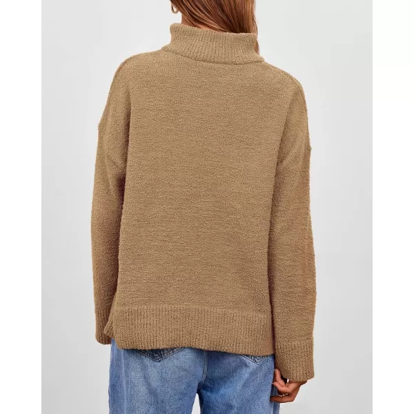 imagePRETTYGARDEN Womens 2023 Winter Pullover Sweaters Long Sleeve 14 Zip Lapel Chunky Knit Blouse TopsKhaki