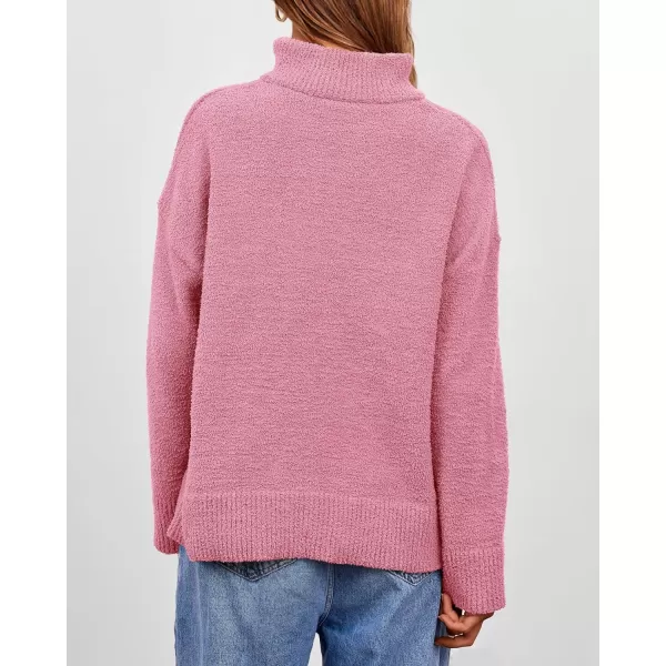 imagePRETTYGARDEN Womens 2023 Winter Pullover Sweaters Long Sleeve 14 Zip Lapel Chunky Knit Blouse TopsPink