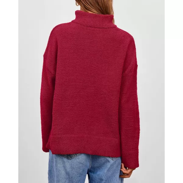 imagePRETTYGARDEN Womens 2023 Winter Pullover Sweaters Long Sleeve 14 Zip Lapel Chunky Knit Blouse TopsRed