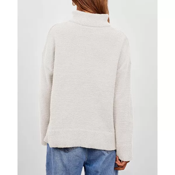 imagePRETTYGARDEN Womens 2023 Winter Pullover Sweaters Long Sleeve 14 Zip Lapel Chunky Knit Blouse TopsWhite