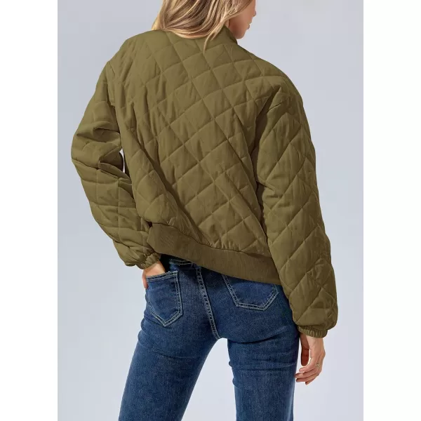 imagePRETTYGARDEN Womens 2023 Winter Quilted Jackets Button Down Long Sleeve Padded Warm Outerwear Fashion Coats With PocketsArmy Green