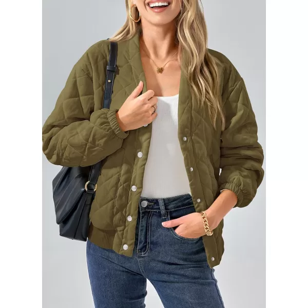 imagePRETTYGARDEN Womens 2023 Winter Quilted Jackets Button Down Long Sleeve Padded Warm Outerwear Fashion Coats With PocketsArmy Green