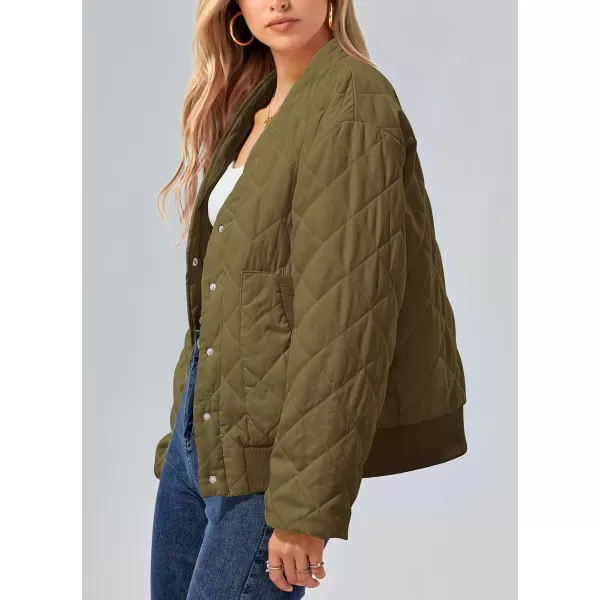 imagePRETTYGARDEN Womens 2023 Winter Quilted Jackets Button Down Long Sleeve Padded Warm Outerwear Fashion Coats With PocketsArmy Green