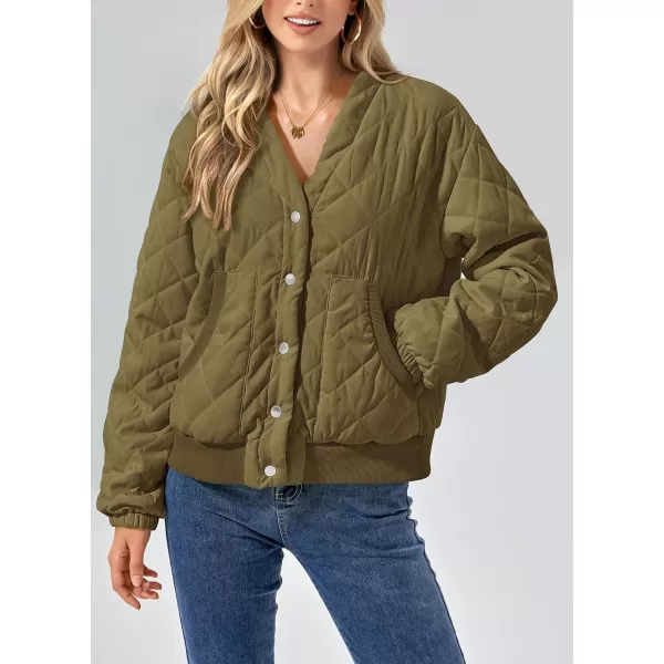 imagePRETTYGARDEN Womens 2023 Winter Quilted Jackets Button Down Long Sleeve Padded Warm Outerwear Fashion Coats With PocketsArmy Green