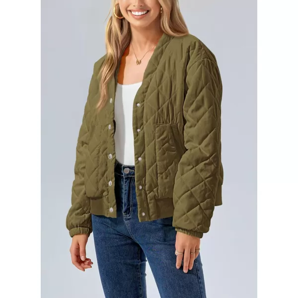 imagePRETTYGARDEN Womens 2023 Winter Quilted Jackets Button Down Long Sleeve Padded Warm Outerwear Fashion Coats With PocketsArmy Green