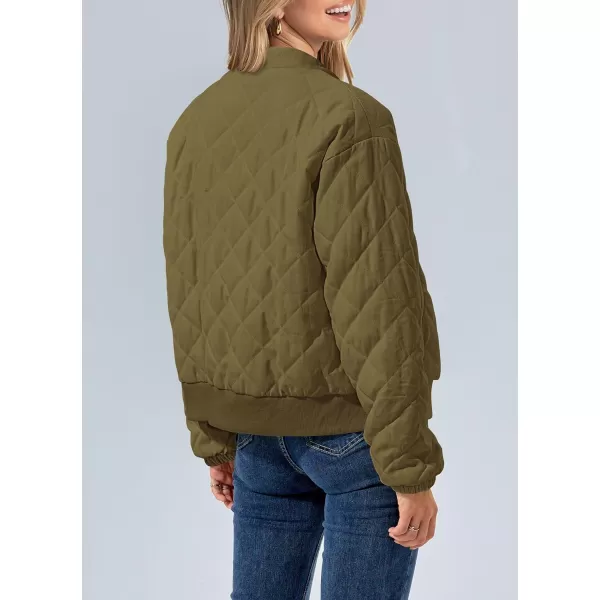 imagePRETTYGARDEN Womens 2023 Winter Quilted Jackets Button Down Long Sleeve Padded Warm Outerwear Fashion Coats With PocketsArmy Green