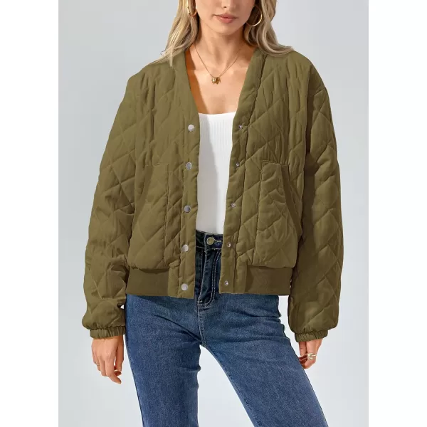 imagePRETTYGARDEN Womens 2023 Winter Quilted Jackets Button Down Long Sleeve Padded Warm Outerwear Fashion Coats With PocketsArmy Green