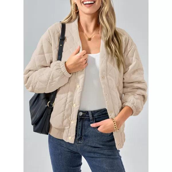 imagePRETTYGARDEN Womens 2023 Winter Quilted Jackets Button Down Long Sleeve Padded Warm Outerwear Fashion Coats With PocketsBeige