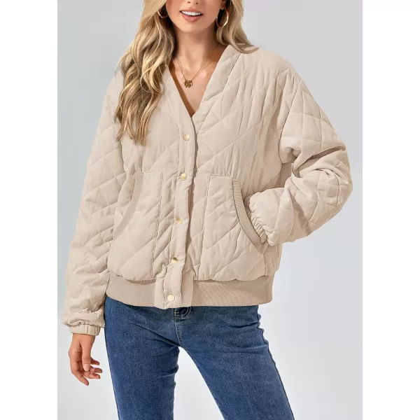 imagePRETTYGARDEN Womens 2023 Winter Quilted Jackets Button Down Long Sleeve Padded Warm Outerwear Fashion Coats With PocketsBeige