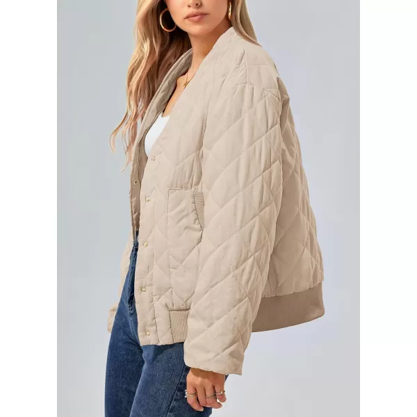 imagePRETTYGARDEN Womens 2023 Winter Quilted Jackets Button Down Long Sleeve Padded Warm Outerwear Fashion Coats With PocketsBeige