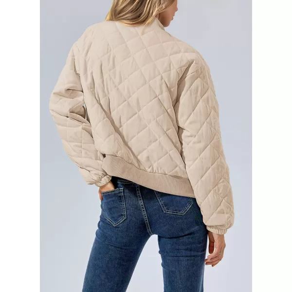 imagePRETTYGARDEN Womens 2023 Winter Quilted Jackets Button Down Long Sleeve Padded Warm Outerwear Fashion Coats With PocketsBeige