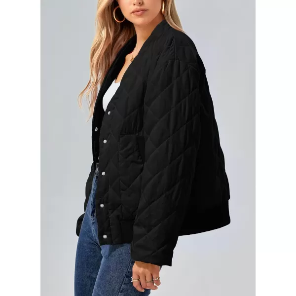 imagePRETTYGARDEN Womens 2023 Winter Quilted Jackets Button Down Long Sleeve Padded Warm Outerwear Fashion Coats With PocketsBlack